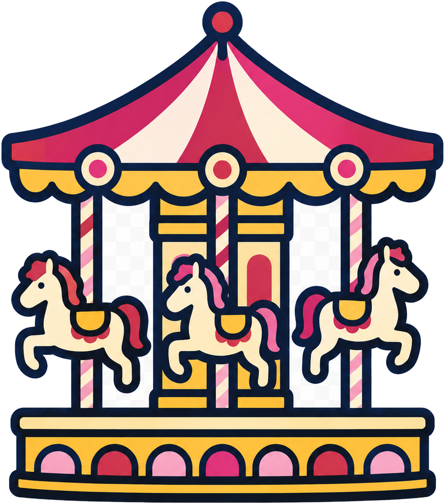 Gouache illustration of a Paris carousel